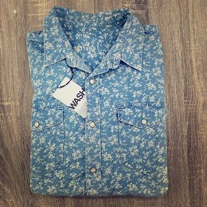 Men’s Floral Print Western Denim Shirt